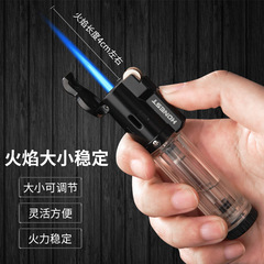 百誠防風金屬打火機充氣男創意個性直衝藍焰砂輪式便攜雪茄火機