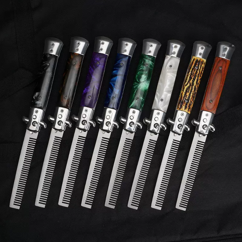 现货工厂折叠梳子不锈钢梳齿树脂柄油头梳大背油头弹簧宠物梳