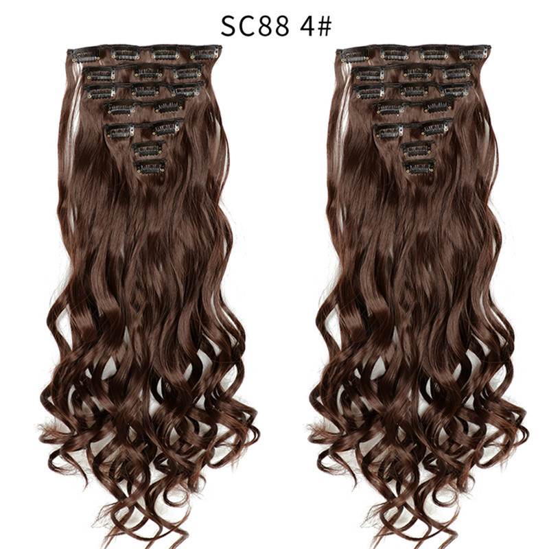 Peluca de comercio exterior peluca larga de pelo rizado de las mujeres clip de pelo parche de fibra química de siete piezas reemplazo de cabello pieza de extensión de pelo rizado de onda grande