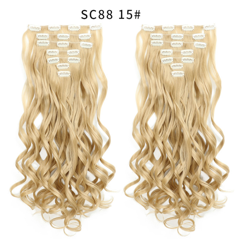 Peluca de comercio exterior peluca larga de pelo rizado de las mujeres clip de pelo parche de fibra química de siete piezas reemplazo de cabello pieza de extensión de pelo rizado de onda grande