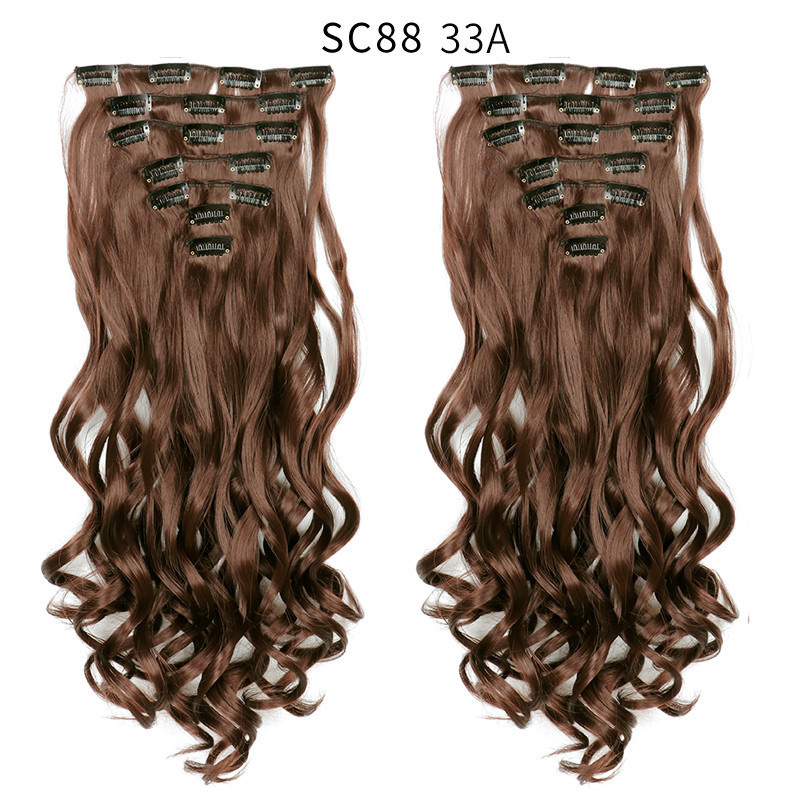 Peluca de comercio exterior peluca larga de pelo rizado de las mujeres clip de pelo parche de fibra química de siete piezas reemplazo de cabello pieza de extensión de pelo rizado de onda grande