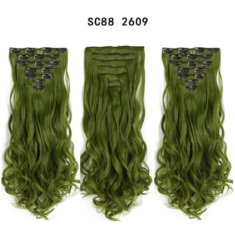 Peluca de comercio exterior peluca larga de pelo rizado de las mujeres clip de pelo parche de fibra química de siete piezas reemplazo de cabello pieza de extensión de pelo rizado de onda grande