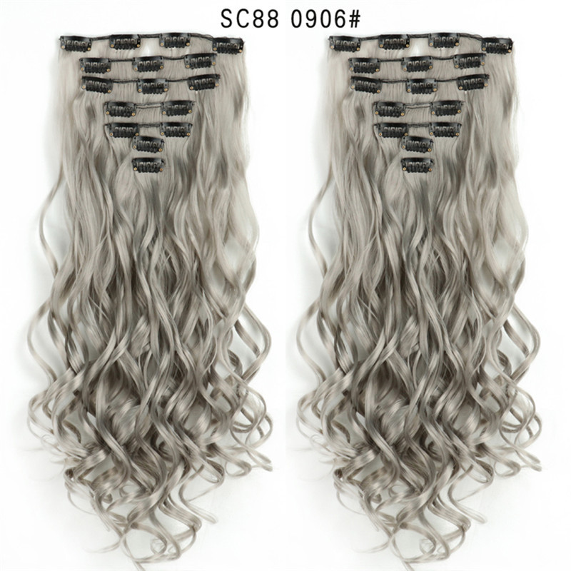 Peluca de comercio exterior peluca larga de pelo rizado de las mujeres clip de pelo parche de fibra química de siete piezas reemplazo de cabello pieza de extensión de pelo rizado de onda grande