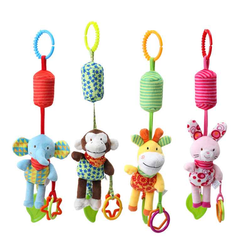 Mordedor coche colgando cama colgando animal de dibujos animados 0-1 años bebé infantil niños calmante juguete de peluche