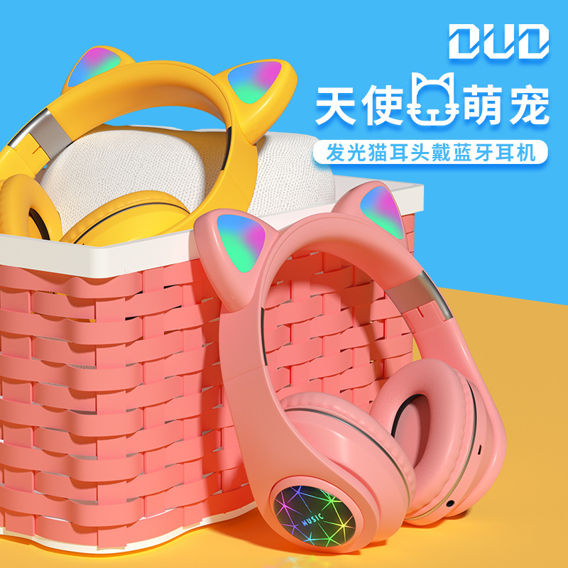 Factory Direct Sales New Cat Ear Head-Mounted Wireless Sports Bluetooth Noise Reduction Headphones Stereo Black Technology Wholesale