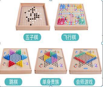 Tablera de madera multifuncional 27 en uno juego Damas Checkers Ajedrez Rompecabezas para niños Juguetes interactivos de escritorio