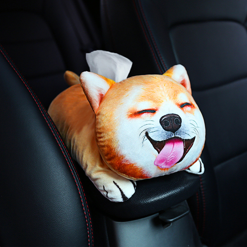 Headrest | Katong 3D Cat Car - shiba-inu-with-tongue-out-tissue-box