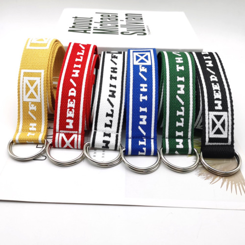 Belt for women double ring buckle mailbox pattern versatile casual fashion student trendy brand outdoor decorative canvas belt for women