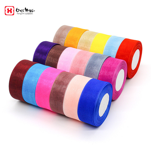 Manufacturer wholesale 4 cm snow yarn ribbon gift box packaging hair accessories accessories ribbon DIY transparent chiffon ribbon