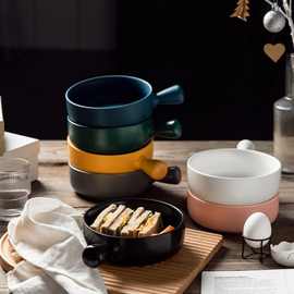 日韩式陶瓷手柄碗微波炉烤碗焗饭碗家用带把面碗芝士烘焙碗沙拉碗
