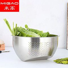 Thickened 304 stainless steel drain basket, inclined bottom basin, rice washing basin, dense hole basket, multi-purpose drain basket, fruit basket, rice washing sieve