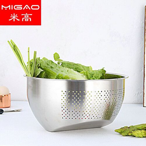 Thickened 304 stainless steel drain basket, inclined bottom basin, rice washing basin, dense hole basket, multi-purpose drain basket, fruit basket, rice washing sieve