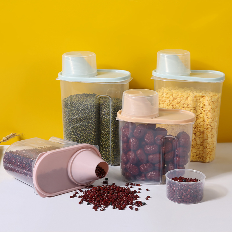 Jarra sellada de calidad alimentaria caja de almacenamiento de grano compartimento transparente cocina frijoles productos secos botella jarra de almacenamiento de grano