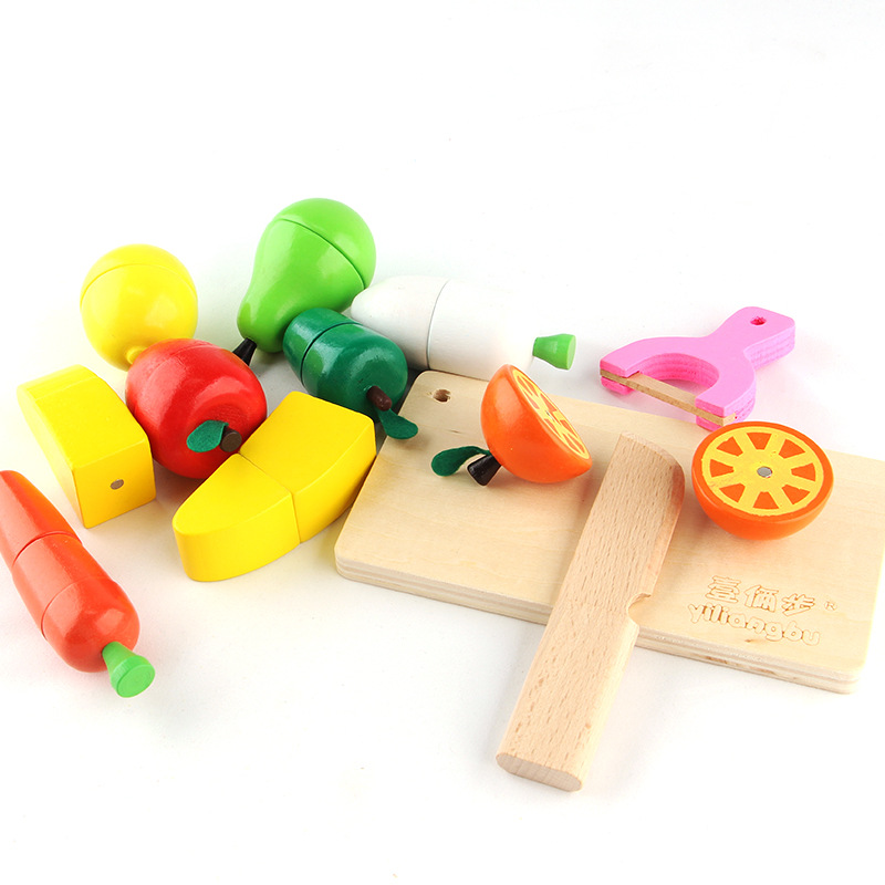 Uno de dos pasos de madera educativa para niños educación temprana jugar casa juguete simulación fruta corte juego vegetal corte música