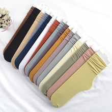 新款春夏韩国冰冰袜糖果色天鹅绒卷边堆堆袜薄款直筒袜女士中筒袜