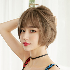 New wig for women with short hair, Internet celebrity, round face, full head cover, handsome short broken hair, temperament bangs hair cover