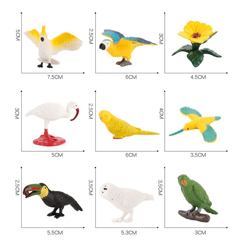 Los niños sólido simulación animal mundo mini pájaro modelo loro Flamingo gart ciencia y educación decoración adornos