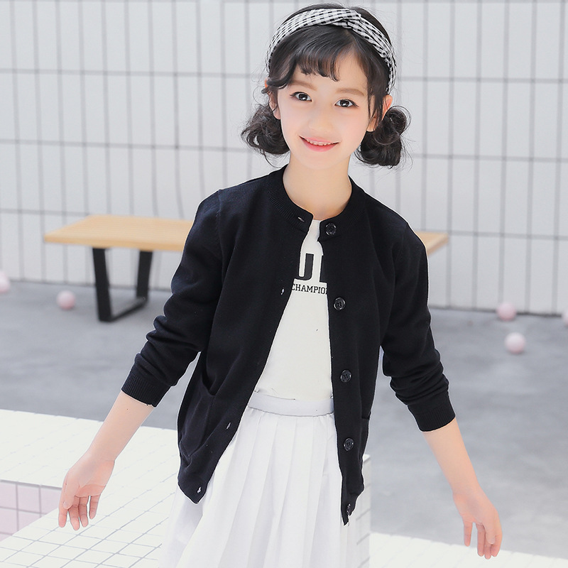 공장 새 여자의 탑 니트 스웨터 한국 스타일 아동 스웨터 재킷 면사 여자의 스레드 가디건 단색