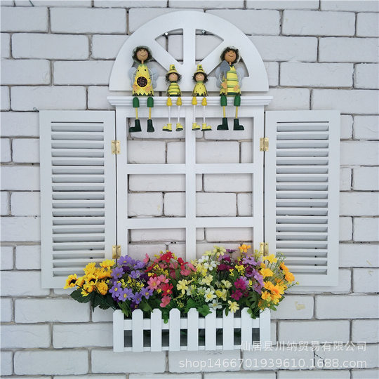 Factory direct supply Mediterranean fake window wooden restaurant wall decoration painting shutters European fake window wall hanging wall decoration