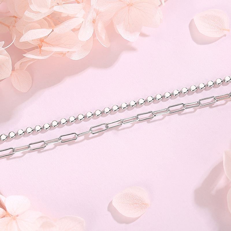 Pulsera redonda de doble capa de plata esterlina s925 pulsera de mujer pulsera simple pulsera de estilo japonés y coreano fábrica al por mayor