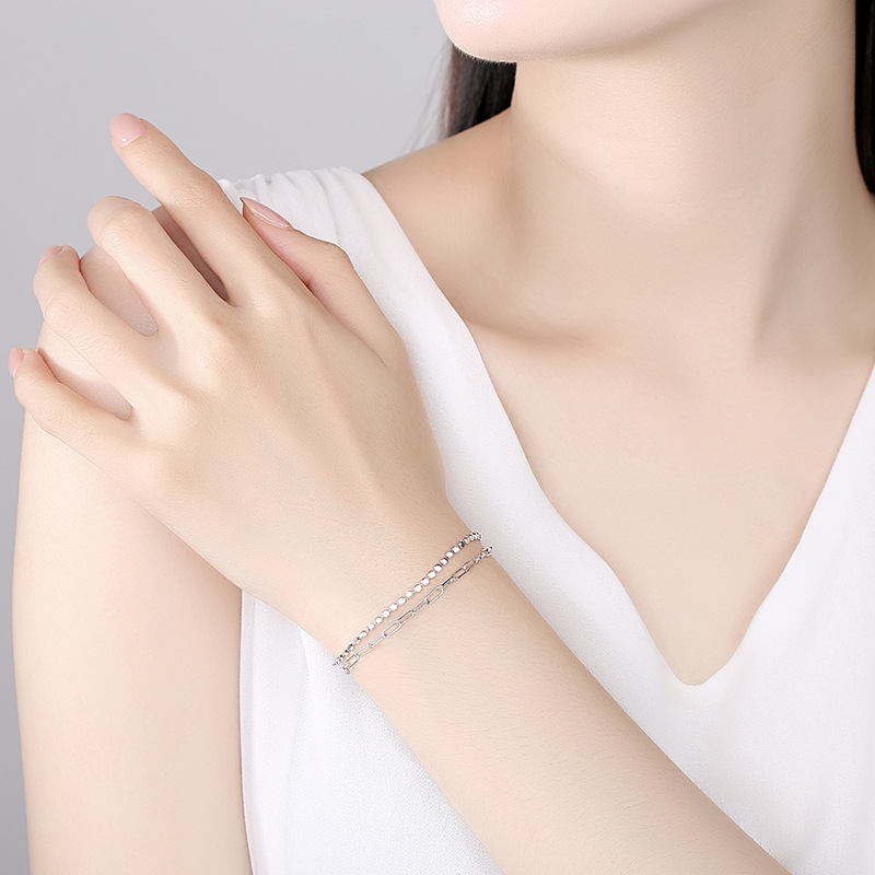 Pulsera redonda de doble capa de plata esterlina s925 pulsera de mujer pulsera simple pulsera de estilo japonés y coreano fábrica al por mayor
