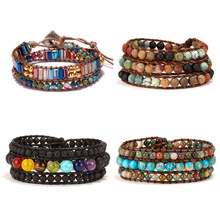 跨境热销 多层花绿水晶印度玛瑙天然石手链 合金手工活结手链批发