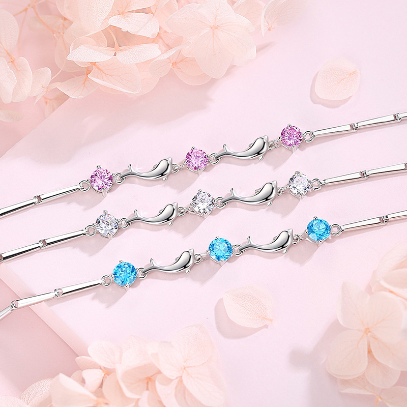 Pulsera de delfines mujer s925 plata esterlina simple nicho diseño neto rojo pescado pulsera estudiante estilo coreano novias joyería