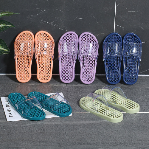 Bathroom Slippers with Massage Crystal, Hollowed-out Design, Anti-slip Men's Shower Leaking Plastic Home Use Indoor Cooling Slippers for Women Summer