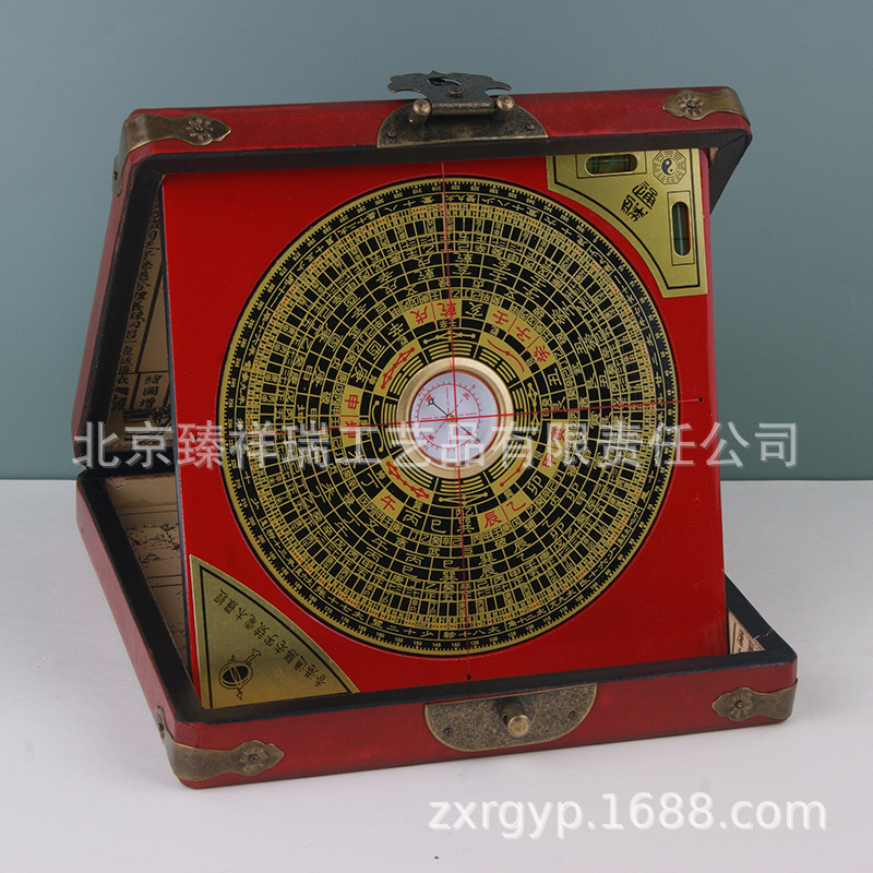 仿古罗盘5寸木盒加通胜铜罗经仪风水用品八卦古风手工