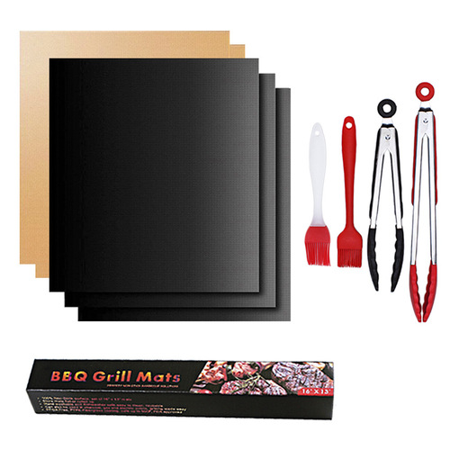 Amazon fiberglass non-stick high temperature resistant bbq oven mat outdoor black copper Teflon barbecue mat