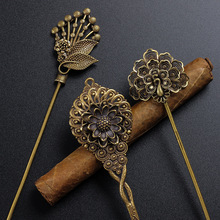 雪茄通針古銅雪茄疏通器創意花紋雕刻通煙器松煙針鑽孔雪茄配件