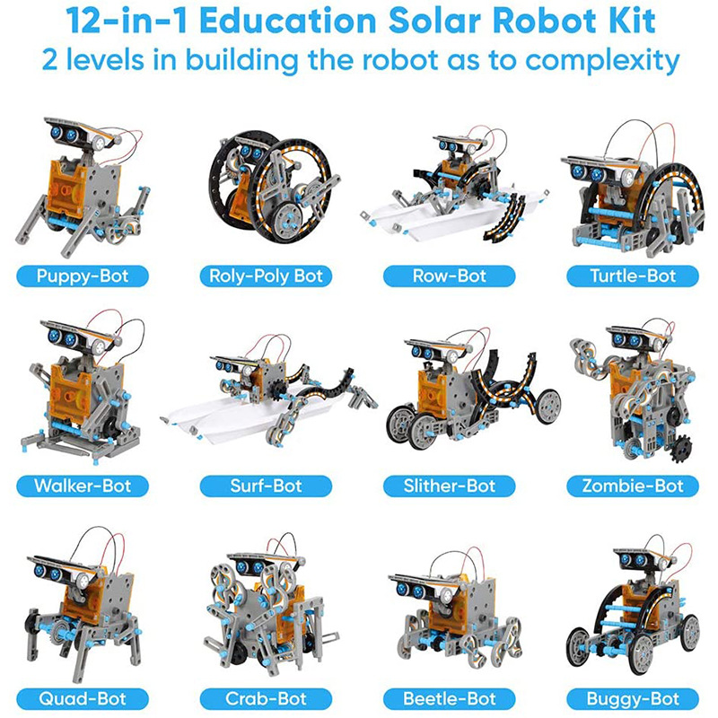 Robot de Juguete para Armar Solar DIY 13 en 1 y 12 en 1 de Plástico con Alimentación Solar y Batería