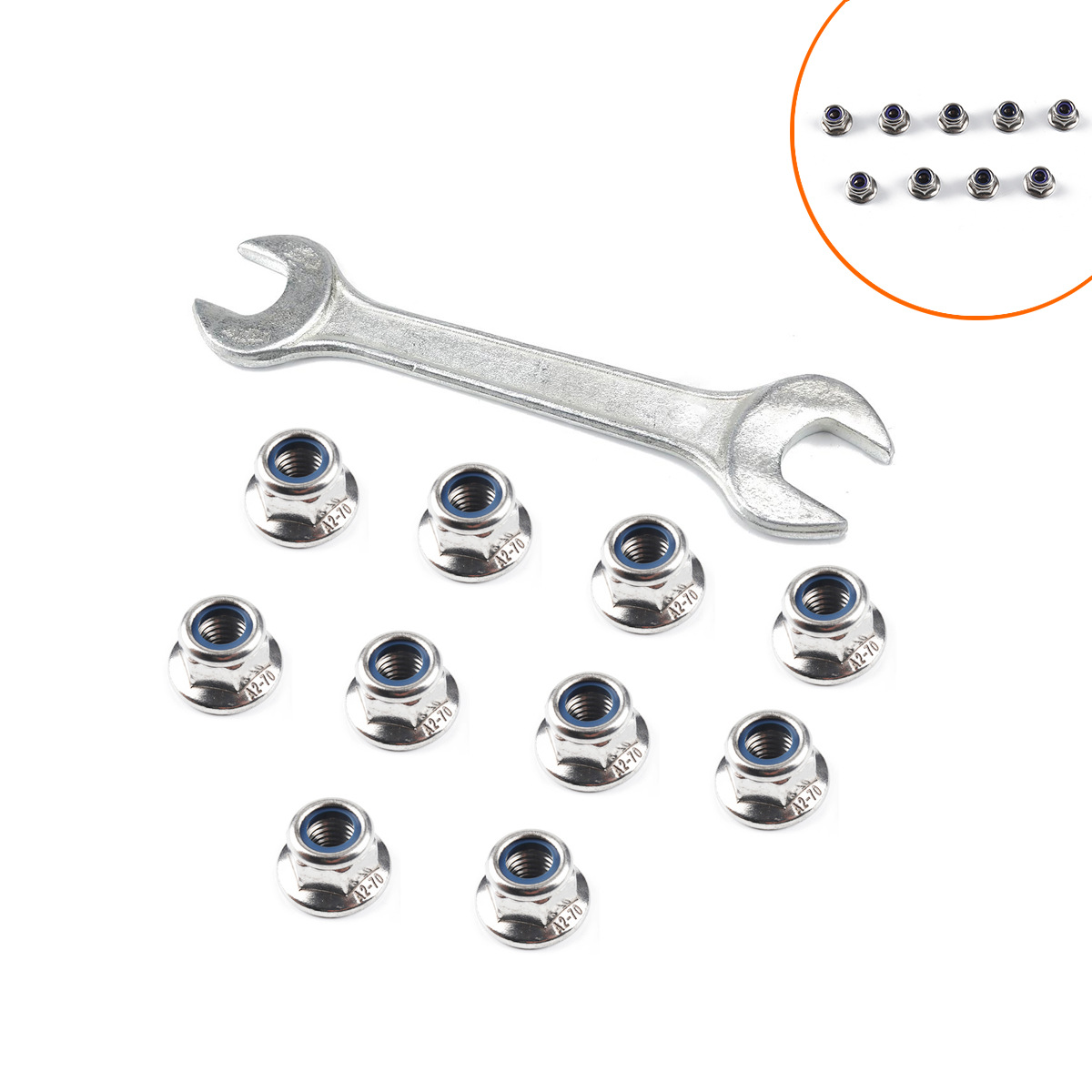 M3,M10,M12不锈钢六角法兰尼龙螺母 带垫防松法兰面螺母配扳手