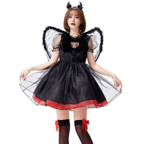 Halloween fallen black devil cosplay costume sexy love fluffy princess dress white angel bestie costume