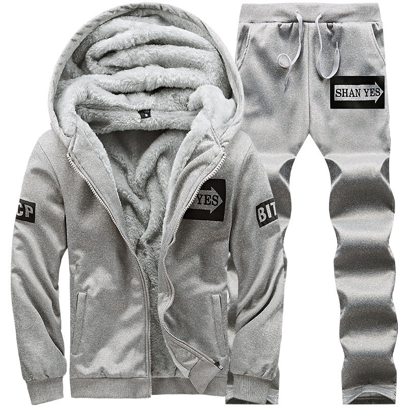 Conjunto de forro polar grueso para hombre, ropa cálida de otoño e invierno, pantalones, ropa deportiva informal, conjunto de ropa exterior con forro polar. image 3