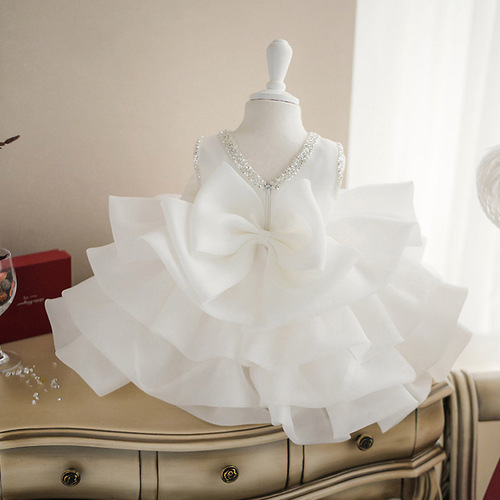 Baby's first birthday dress princess dress 2024 new style for girls baby tulle birthday sitting ceremony white stylish tulle