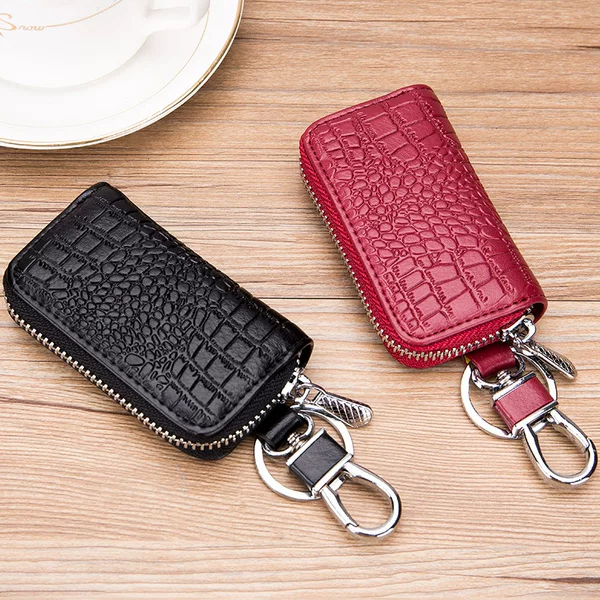Genuine Leather Crocodile Pattern Universal Smart Remote Control Storage Bag for Men, Suitable for Car Keys of Byd, Geely, and Changan