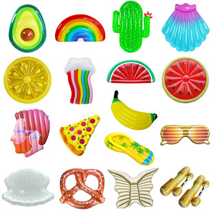 Water toys inflatable flamingo white swan mount inflatable watermelon unicorn floating bed rainbow floating deck chair