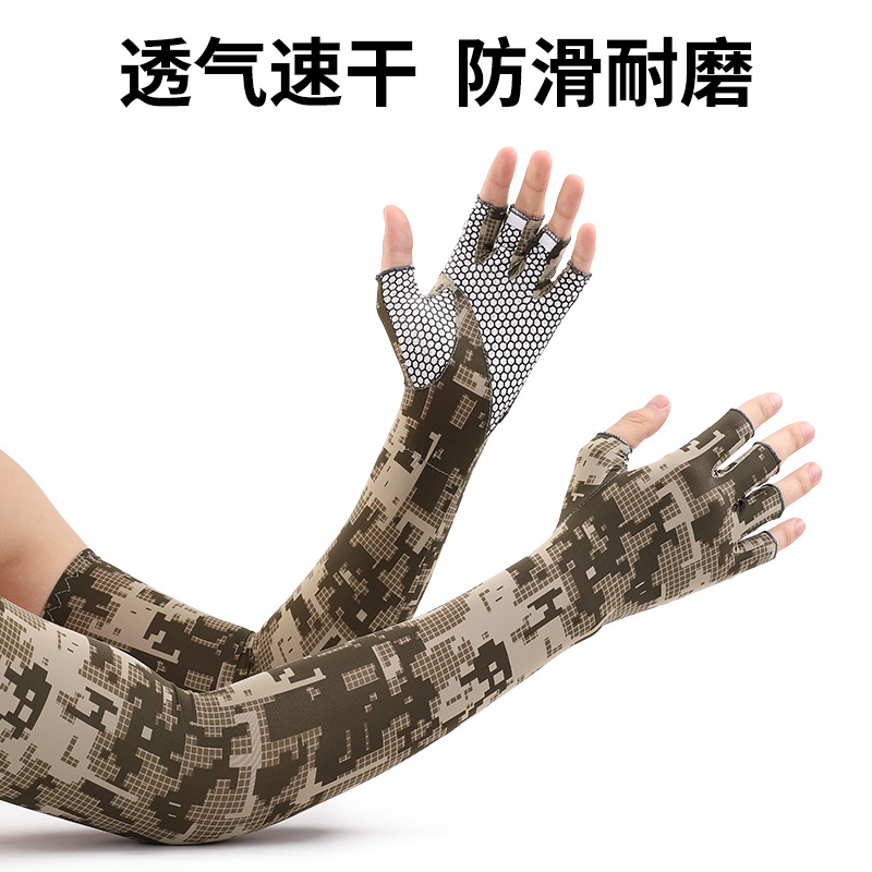 Nueva manga de hielo verano camuflaje protección solar opresleeve hombres de secado rápido montar antideslizante medio dedo brazo protección guantes de seda de hielo