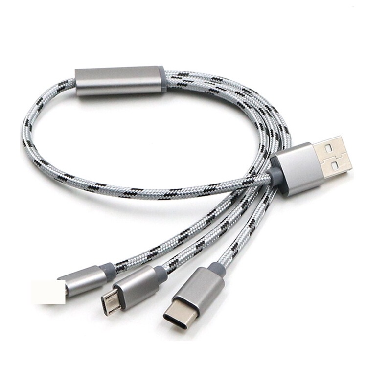 30cm one-on-three charging cable Tiger weave for Apple Android Type-C three-in-one data cable short leopard print