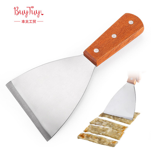 Triangular stainless steel Teppanyaki frying spatula multi-purpose steak hand grabbing cake shovel restaurant Teppanyaki cooking tool