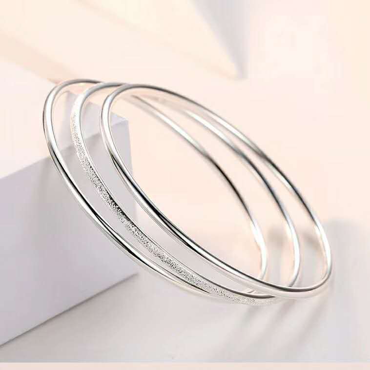 Fashion Joker Sansheng III Silver Plated Bracelet Three Circle Frosted Bracelet Simple Three Ring Women Bracelet Wholesale Fashion Joker Sansheng III Silver Plated Bracelet Three Circle Frosted Bracelet Simple Three Ring Women Bracelet Wholesale