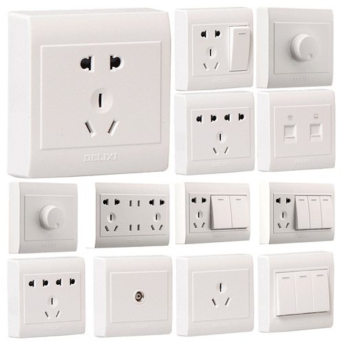Delixi exposed switch socket seven holes fifteen holes multi-hole single control double control switch wall panel home wholesale