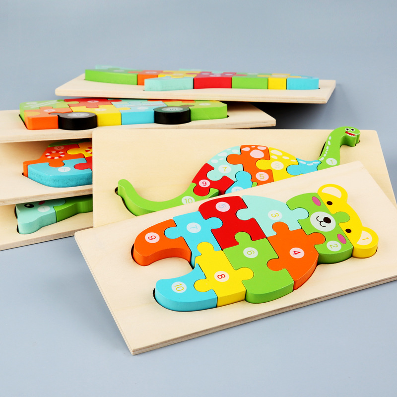 Bloques de construcción digitales tridimensionales para niños de madera rompecabezas dinosaurio animal cognición educación temprana rompecabezas puesto de venta caliente
