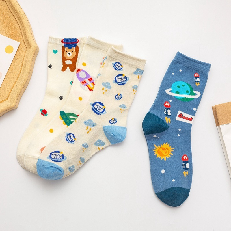 Socks for Women, Space Rocket Cotton Mid-Calf Women's Socks, Versatile Fashionable Men's and Women's Casual Socks, Ins Planet Trendy Socks Socks for Women, Space Rocket Cotton Mid-Calf Women's Socks, Versatile Fashionable Men's and Women's Casual Socks, Ins Planet Trendy Socks