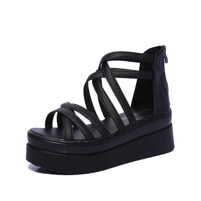 Летние новые каблуки slope heel puffin cake heel sand boots cross with Roman sandals женские туфли