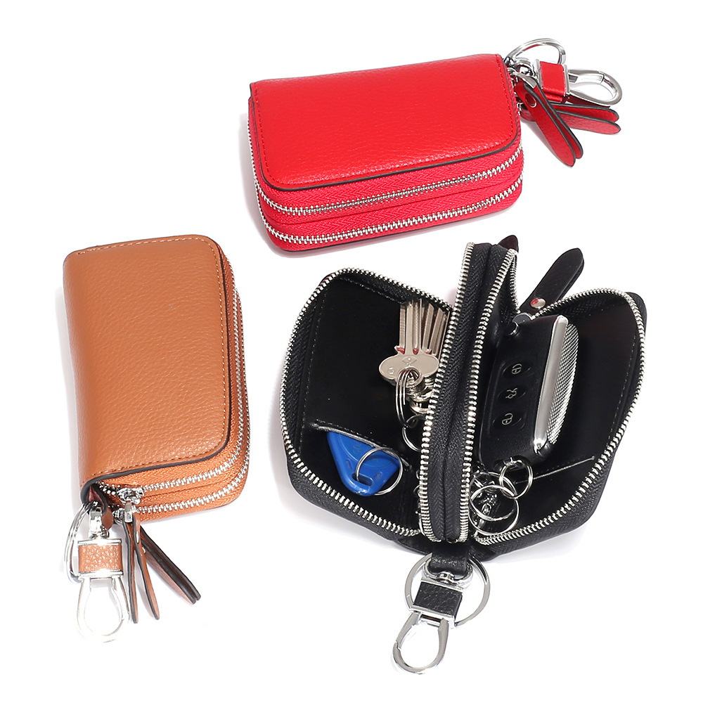 Simple, large-capacity, double-layer car key case for men, made of foreign trade cowhide, portable storage, suitable for home use, universal model for women