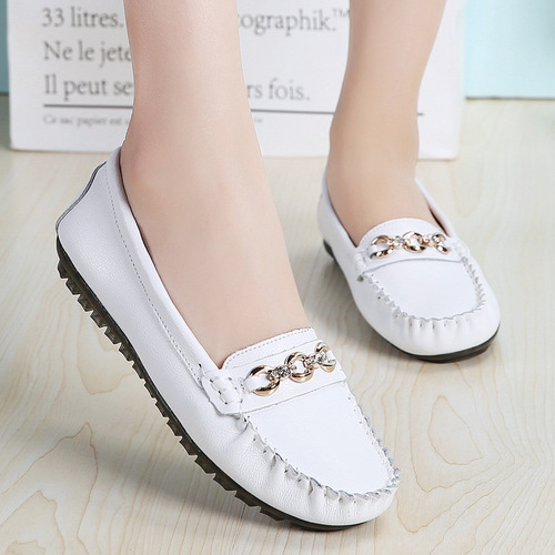 Women's Leather Beanpole Shoes for Middle-Aged and Elderly Mothers, Flat Leather Shoes, New Soft Sole Casual Single Shoes