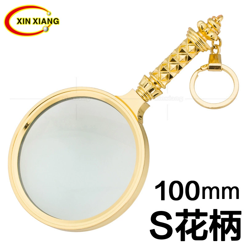 100 мм большой позолоченный желтый ремесло подарок стекло оптический объектив чтение лупа ручка брелок кольцо