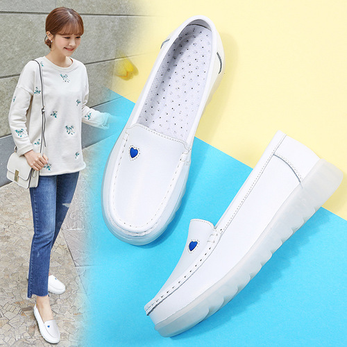 Genuine leather nurse shoes, comfortable soft sole work shoes, white wedges, height-increasing leather women's shoes, deodorant hospital nurse shoes, women